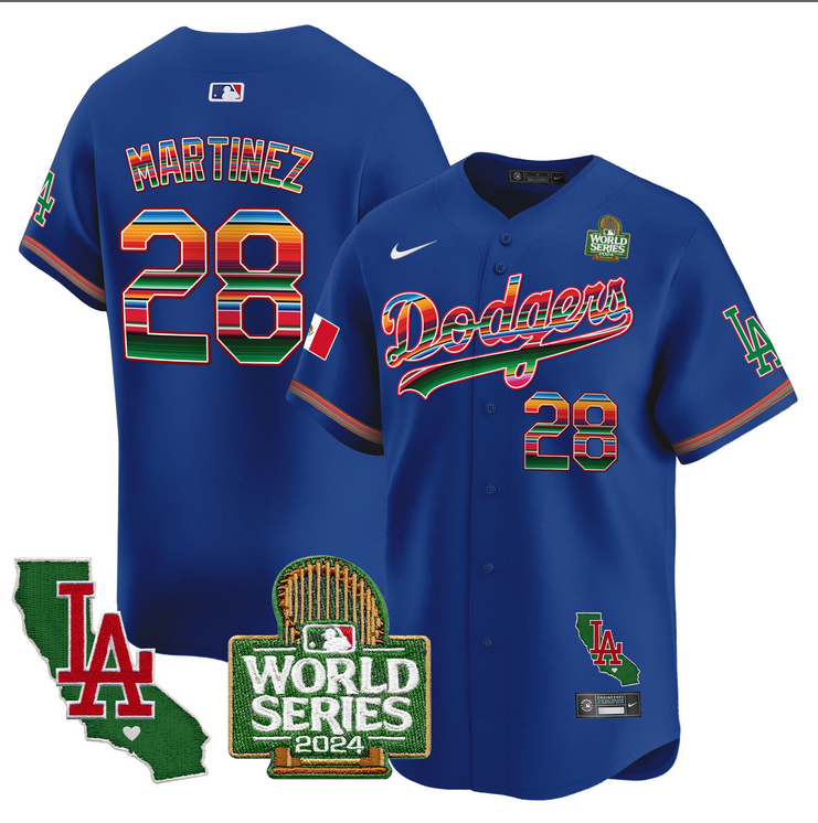 Men MLB Mexico Los Angeles Dodgers #28 Martinez blue 2024 World Series Champions Patch Jersey 2024110 style 2